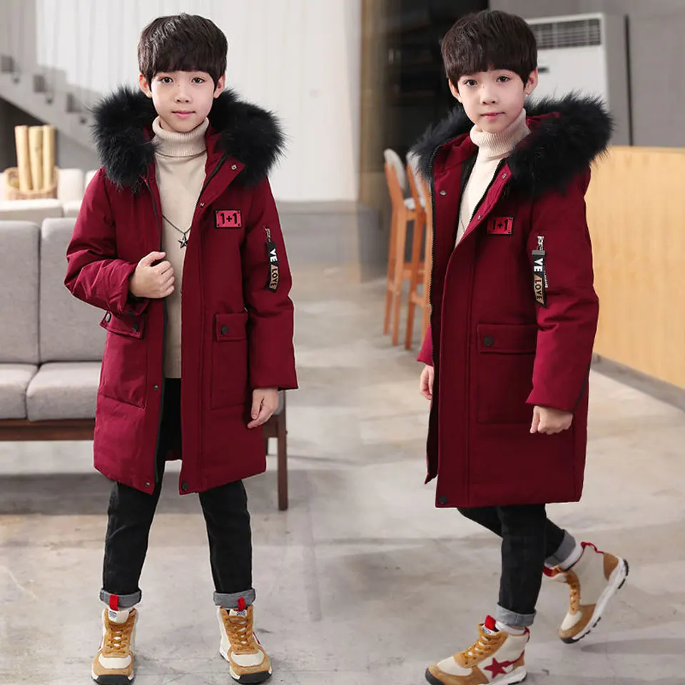 

Детская парка с капюшоном и воротником из натурального меха, для мальчиков-подростков