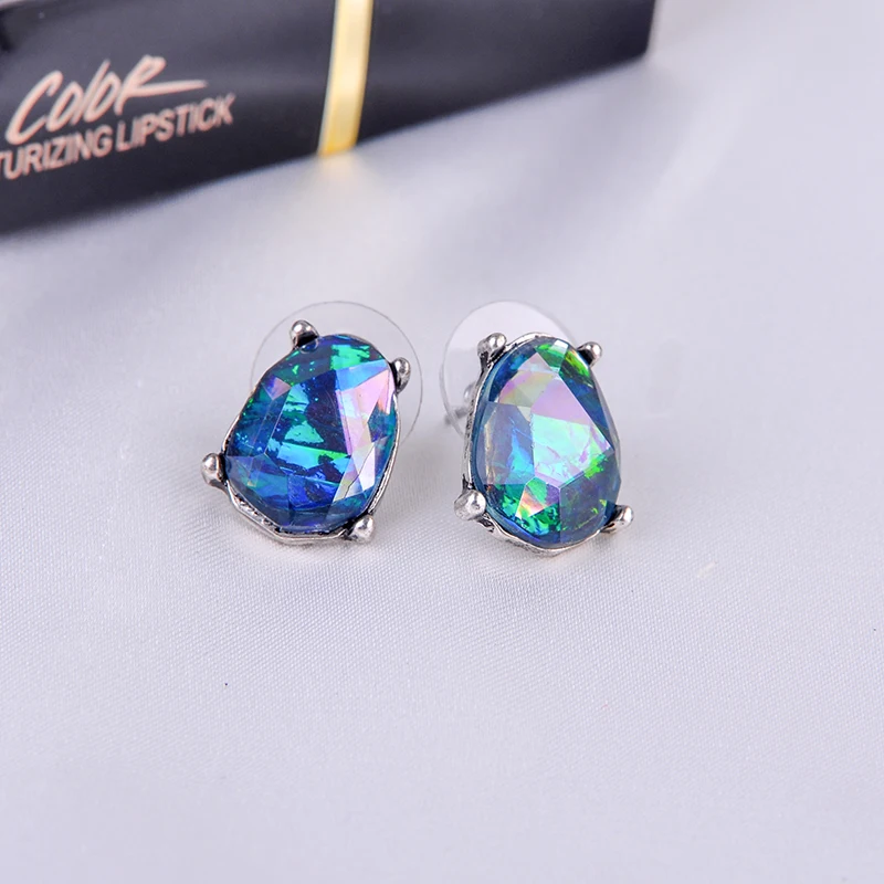 Изысканные геометрические граненые синие стеклянные винтажные серебряные