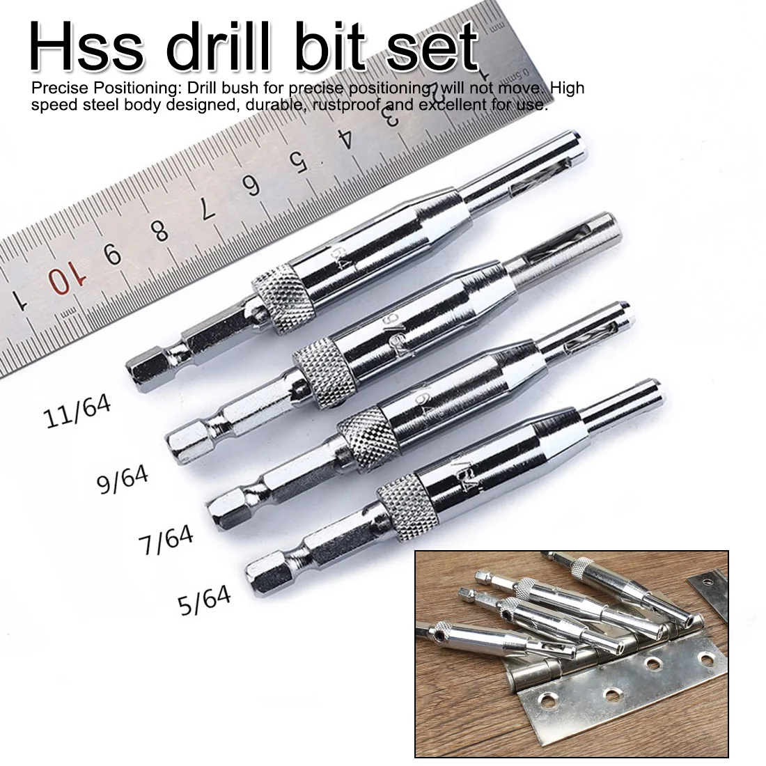 

HSS Self Centering Hinge Drill Bits Set Door Cabinet 5/64" 7/64" 9/64" 11/64" Center Drill Bit Wood Tool Hole Saw Tool Set
