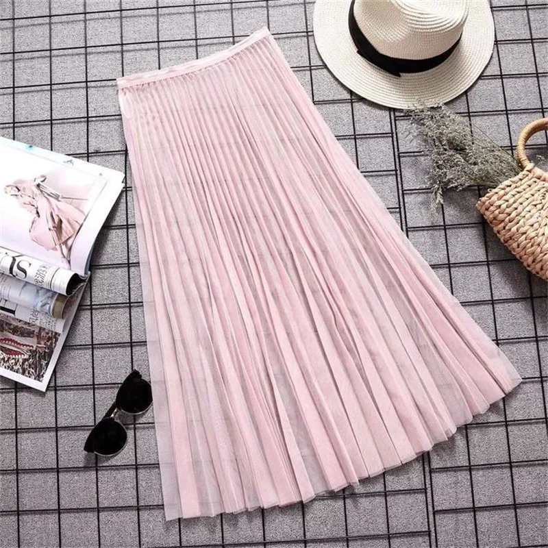 

Vrouwen Sexy Mesh Kant Transparante Lange Tule Rok Koreaanse Mode Zomer Dames Elastische Hoge Taille Zwart Wit Strand Midi Rok