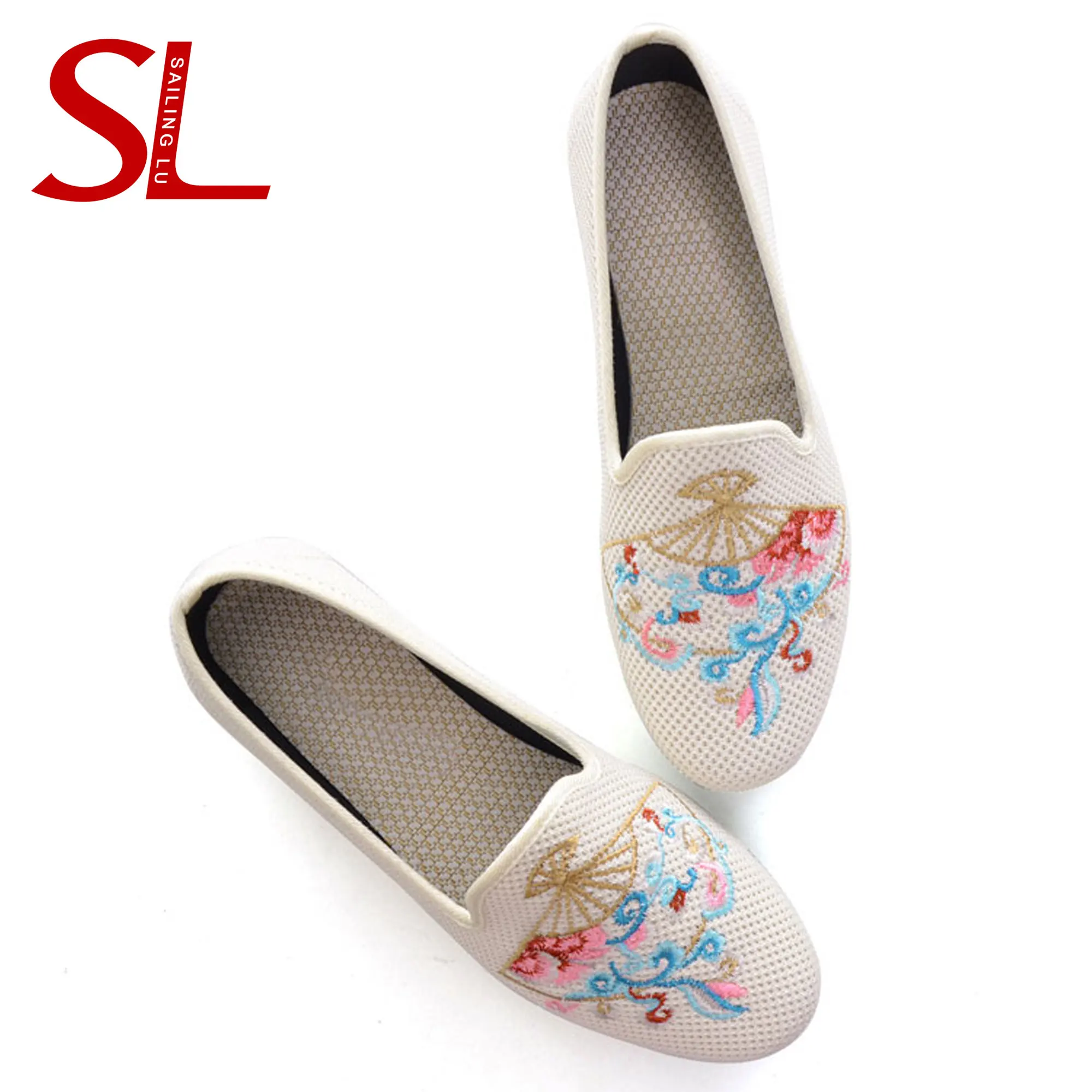 Парусиновая женская обувь без шнуровки Нарядная Балетки на плоской подошве с