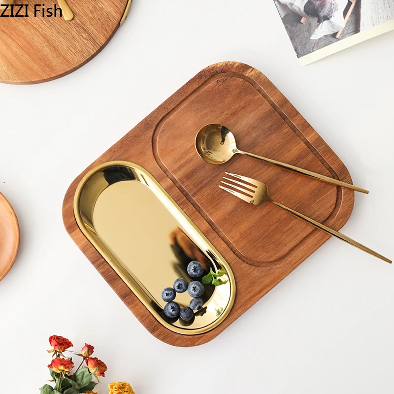 Solid Wood Dinner Plate Steak Fruit Dessert Dinner Plate Chopping Board Japanese-style Household Kitchen Supplies