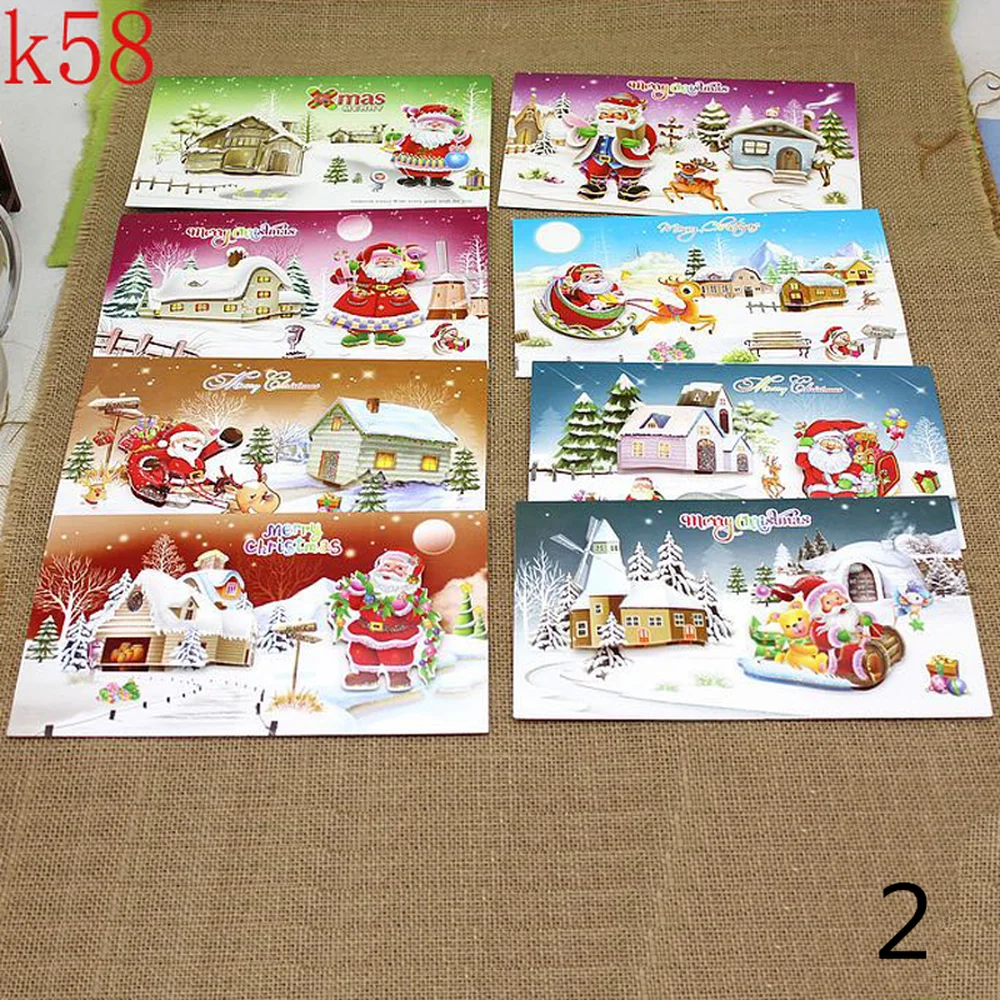 

8pcs Santa Claus Christmas Greeting Card with Envelop DIY Gift Cards Souvenir Postcard Party New Year Accessories Party Supplies