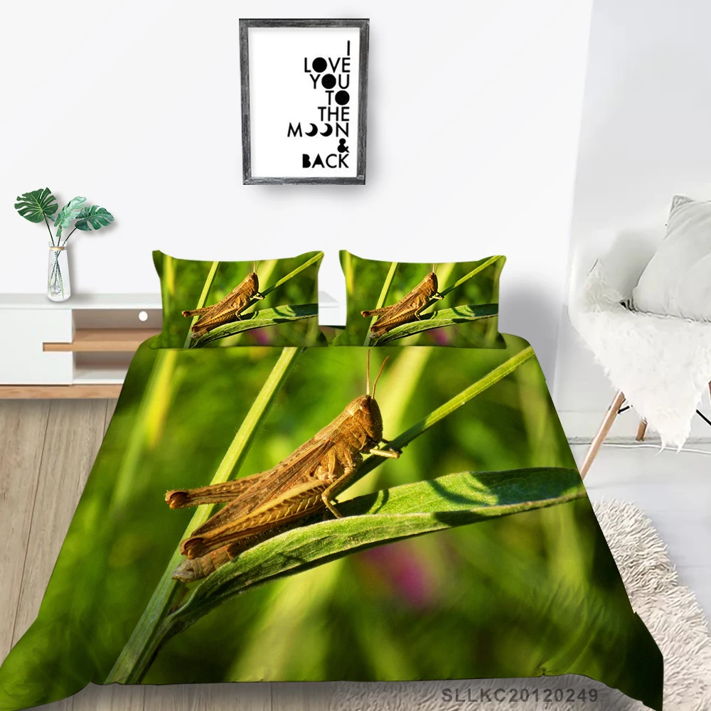 

Grasshopper Bedding Set Queen Creative Nature Duvet Cover Plants King Twin Full Single Double Insect Bed Set 3D Print