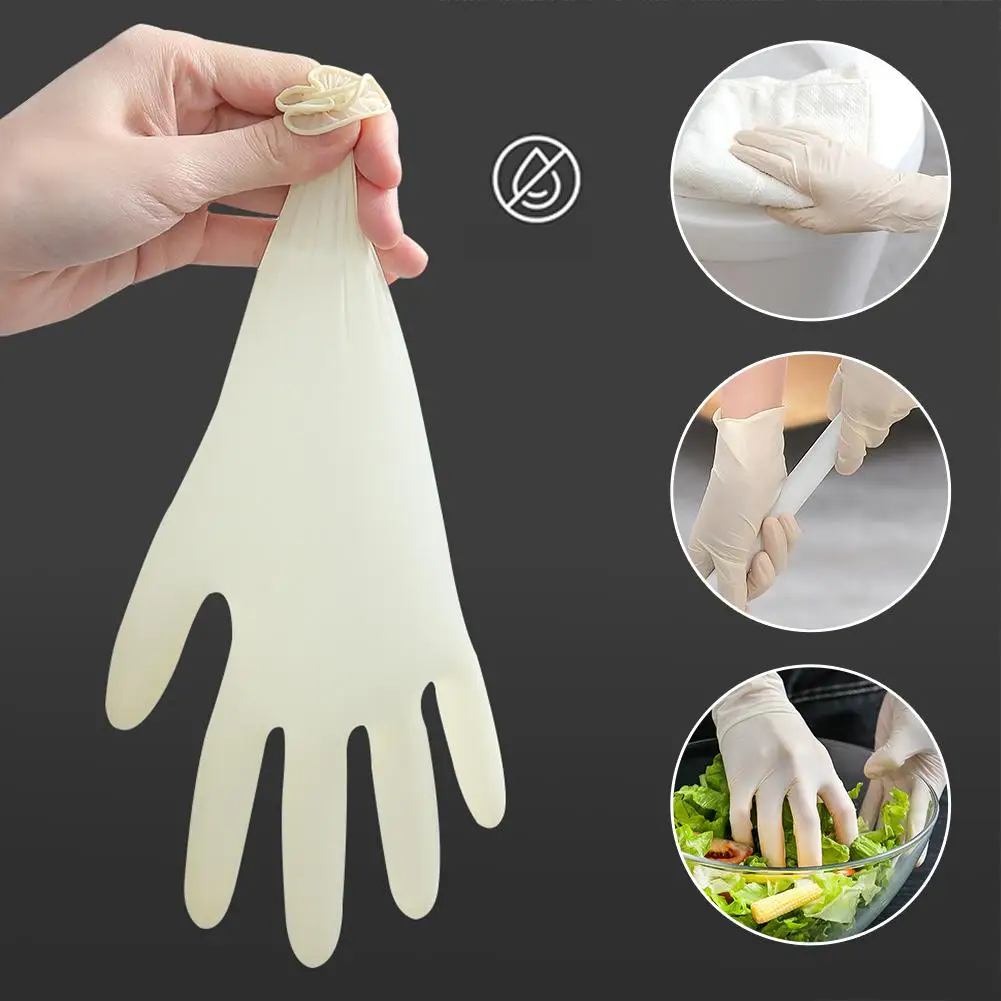 

100Pcs Natural White Latex Gloves Non-Slip DisposableAcid and Alkali Laboratory Rubber Latex Gloves Household Cleaning Gloves