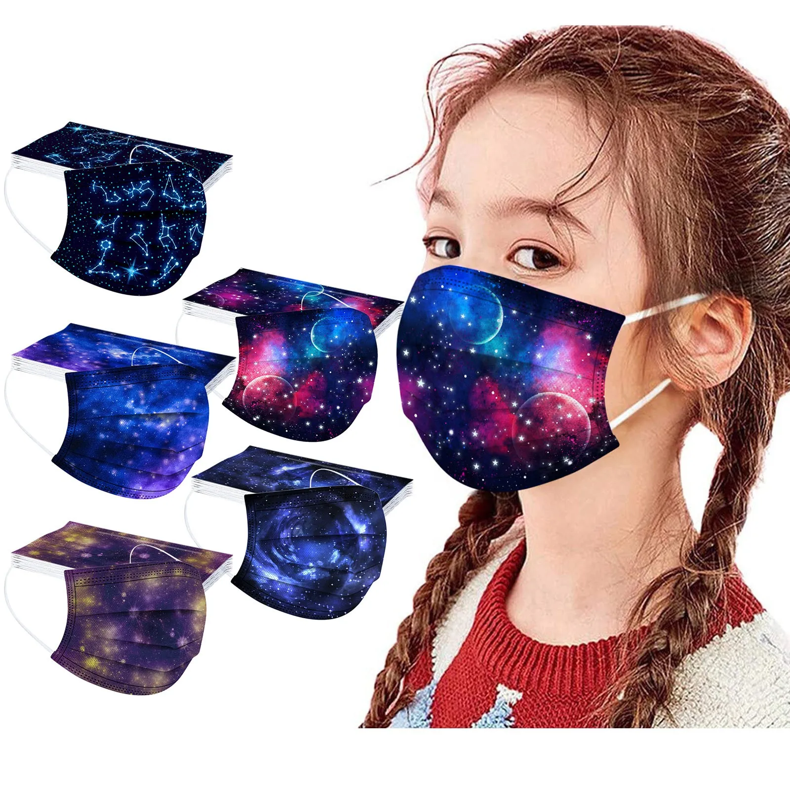 

50pc Child Starry Face Masks Cute Disposable 3ply Sky Printed Kids Children Pm2.5 Protection Mask Masque Decoration