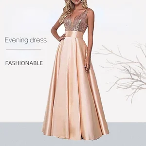 Evening Dress Sequined Rose Gold Evening Dress Ball Dress New V-neck Backless Bridesmaid Dress Dinner Party Evening Dress