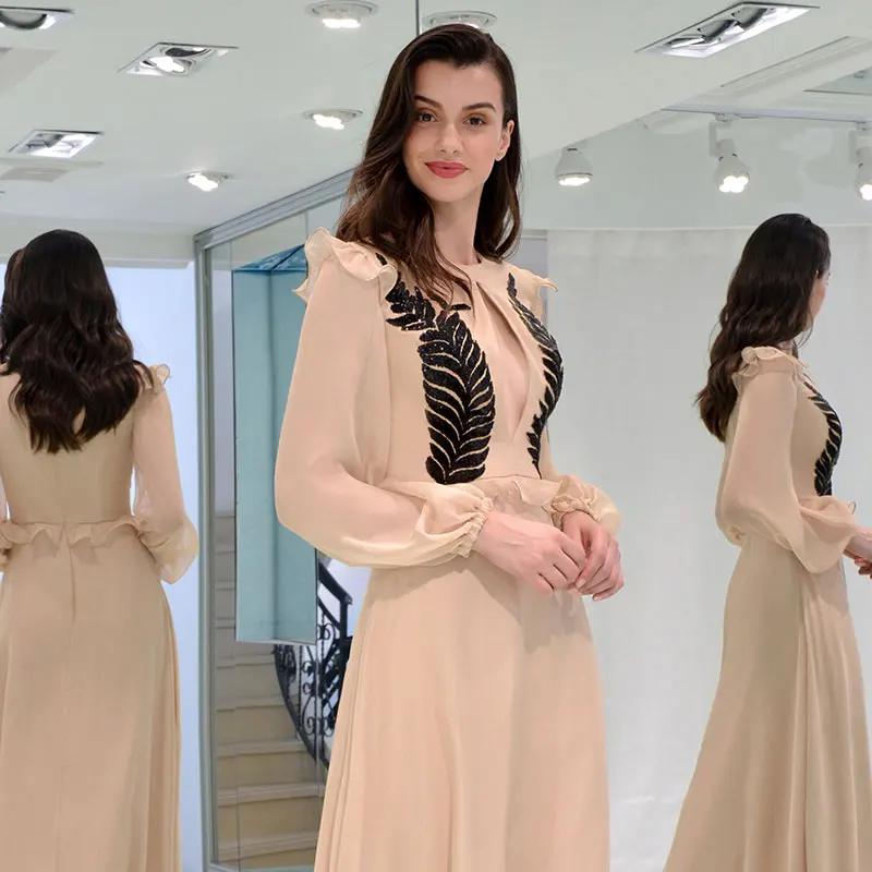 Tanpell элегантное платье для выпускного круглый вырез с длинным рукавом на молнии