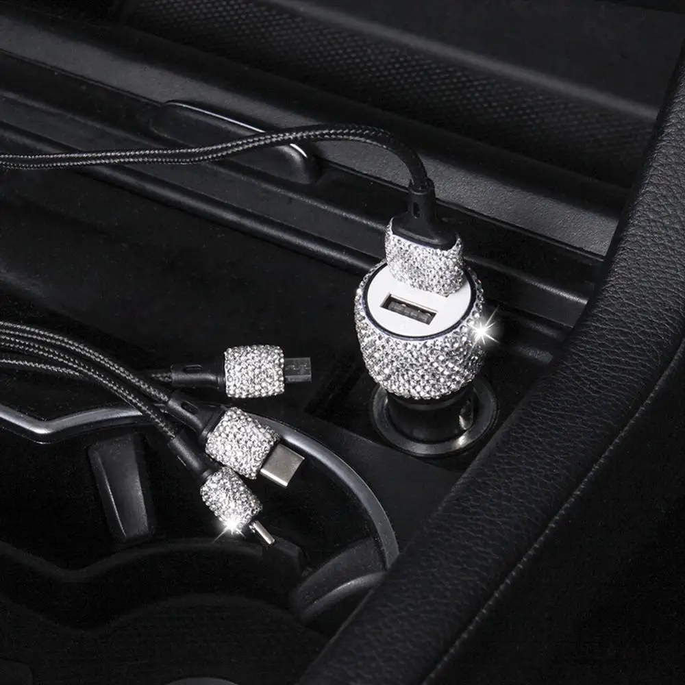 

Автомобильное зарядное устройство с двумя USB-портами в стиле Diamond, 2 в 1, с функцией быстрой зарядки