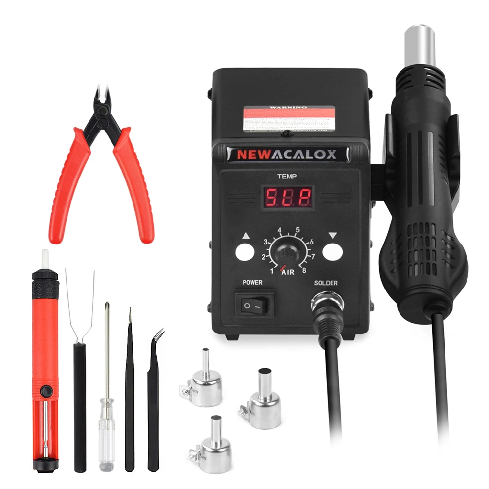 NEWACALOX 110 В/220 В фена 858D 700 Вт цифровая SMD паяльная станция с функцией демонтажа Тепловая пушка промышленный фен для волос