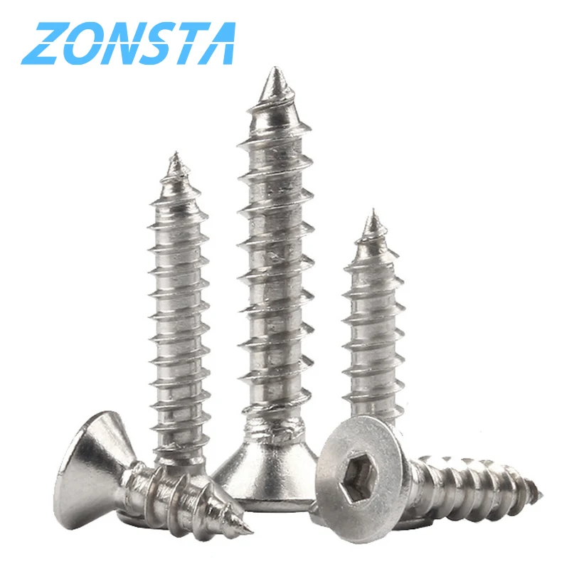 Самонарезающий винт M3 M4 M5 с шестигранным отверстием и плоской головкой 304 дюйма