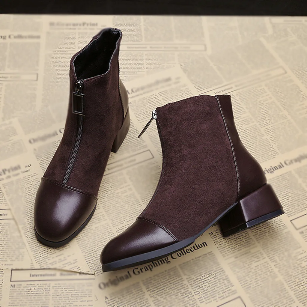 Женские замшевые ботинки повседневные однотонные ботильоны с круглым носком