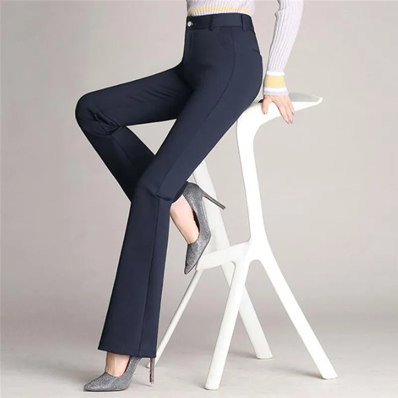 

2023 Hot Women Long Pants Solid Color High Waist Wide Leg Flared OL Trousers Ladies Party Long Pant Sexy Femme Trouser