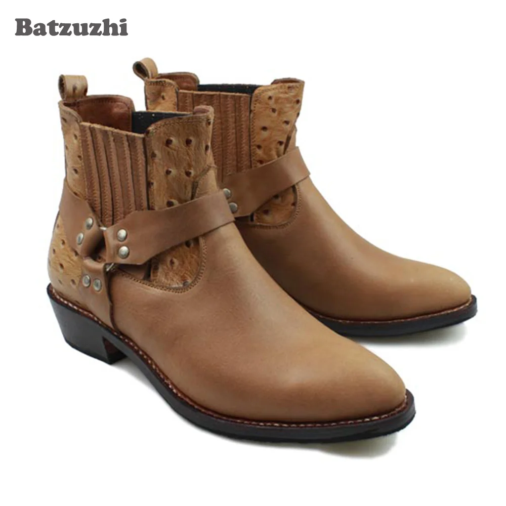 

New Arrival Men's Cowboy Boots Personality Cowhilde Genuine Leather Boots Men Motorcycle Botas Hombre, Big Sizes 38-46