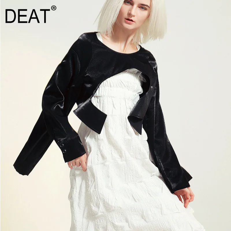 DEAT черный круглый вырез длинный рукав молния сзади четыре рукава нерегулярные