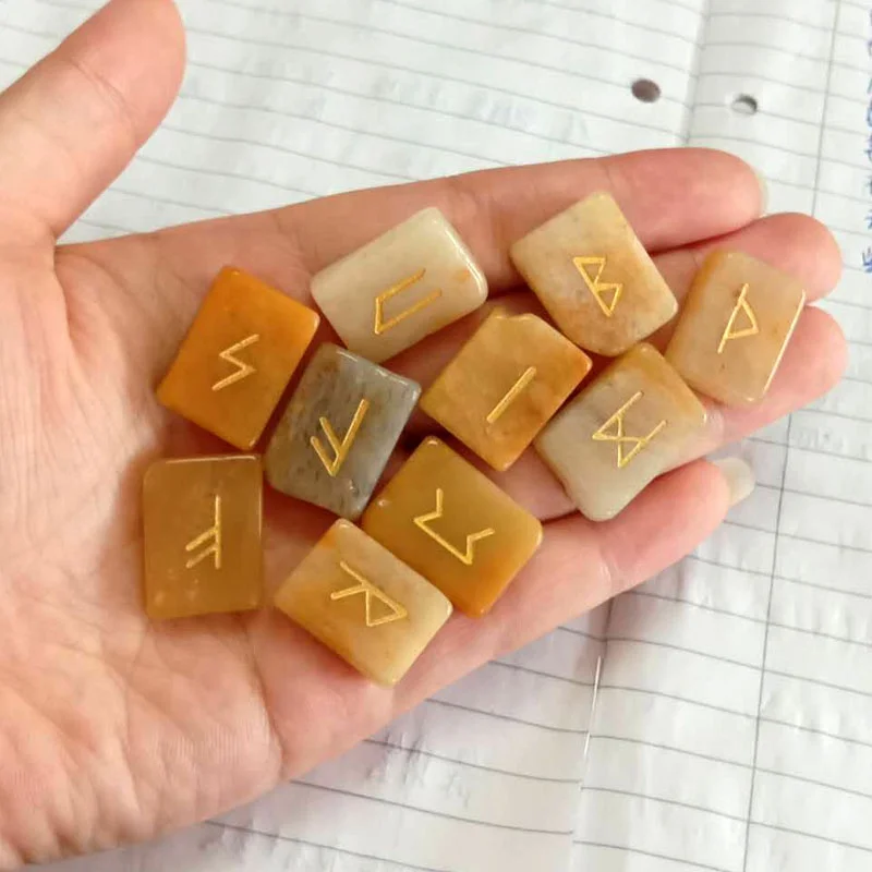 25 шт натуральный желтый нефритовый Кристалл руны квадратные камень гадания