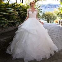 princess ball gown wedding dress 2021 gorgeous long sleeve lace appliques floor length sweep train bridal gown vestidos de noiva