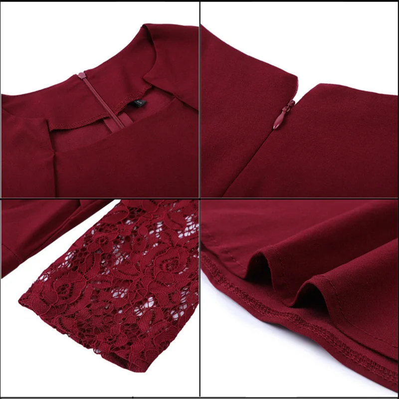 

Women's Summer Dress 2021 New Large Size S-2XL Red Dark Blue Green Temperament Slim Square Collar Retro Floral Lace Dress LR1027