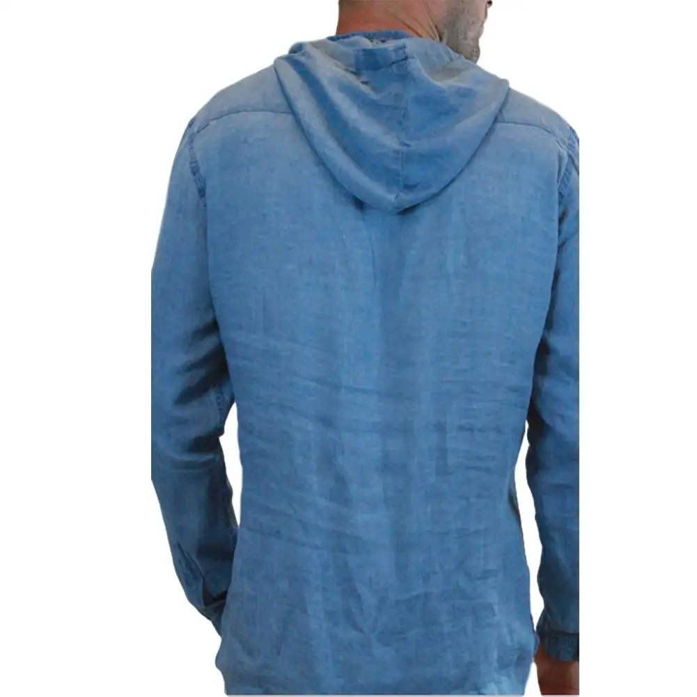 

MISSKY New Spring Autumn Men Shirt Solid Color Casual Blouse Cotton Linen Shirt Loose Loose Sleeve Handsome Shirt Male Tops