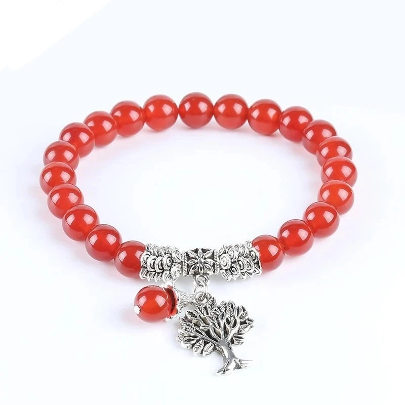 8mm Natural Red Onyx Gem Stone Beads Bracelets Tree of Life Round Mala Rosary Healing Crystal Carnelian Jewellery - купить по