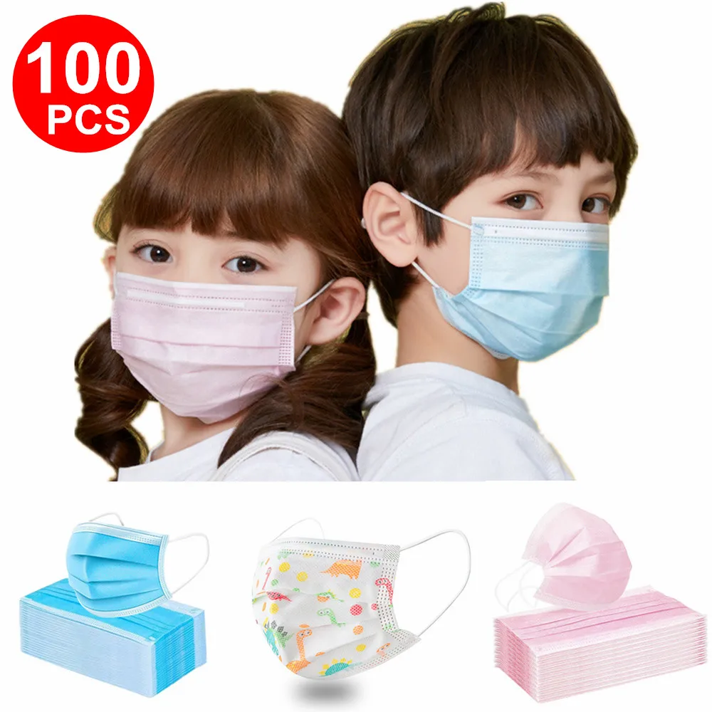 

100 Pcs Cartoon Kids Children Mask Disposable Filter Anti-Dust Face Masks 3-Ply Safety Melt-blown Facemask Boys Girls Mascarilla