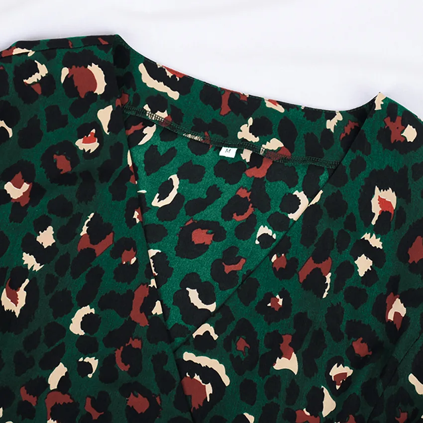 Vintage 2019 Leopard Print Party Dresses V Neck Polka Dot Dress Women Long Sleeve Club Mini Female Vestidos | Женская одежда