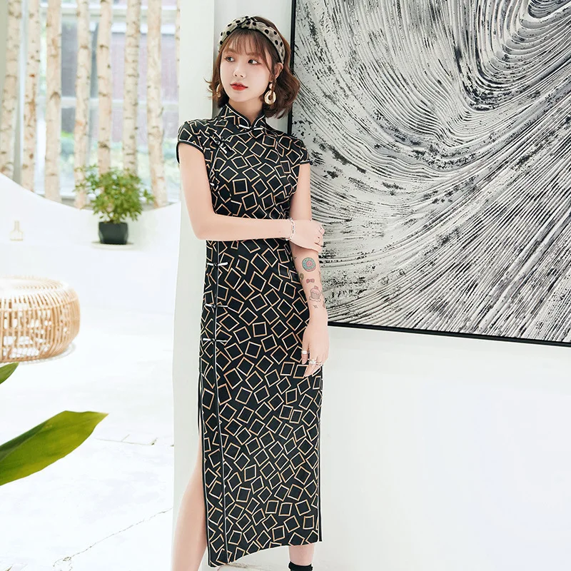 Лидер продаж китайские женские длинные Cheongsams элегантные с цветочным принтом