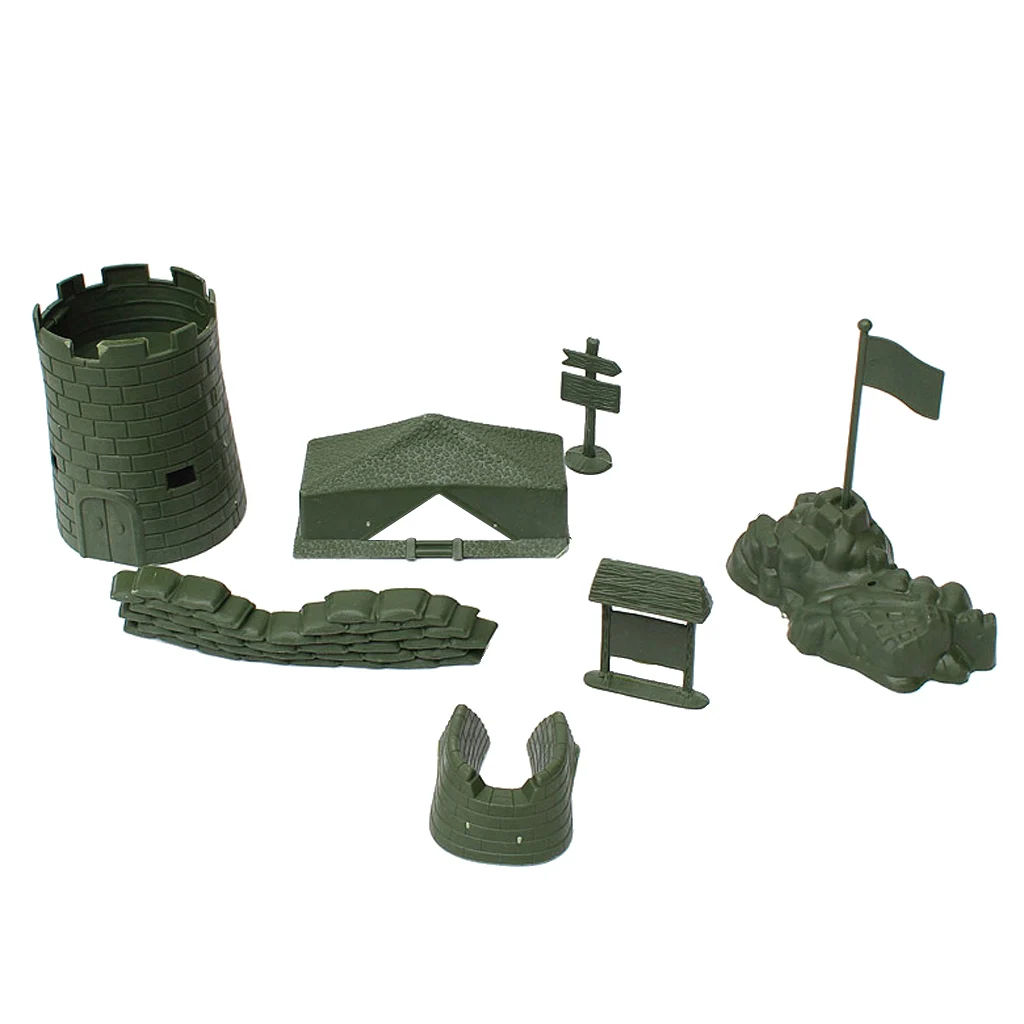 

7 Pieces Military Playset Blockhouse Camp Sandbag Assorted Accessories