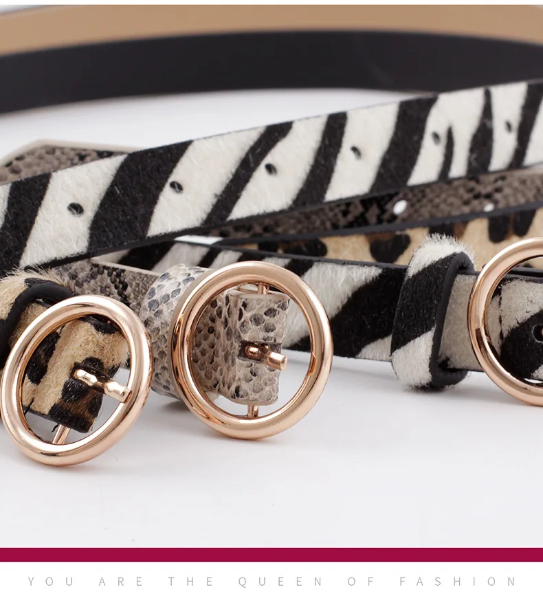 

2020 Fashion Leopard Belt Women Snake Zebra Print Thin Horsehair Waist Belt PU Leather Gold Ring Buckle Belts For Ladies Female