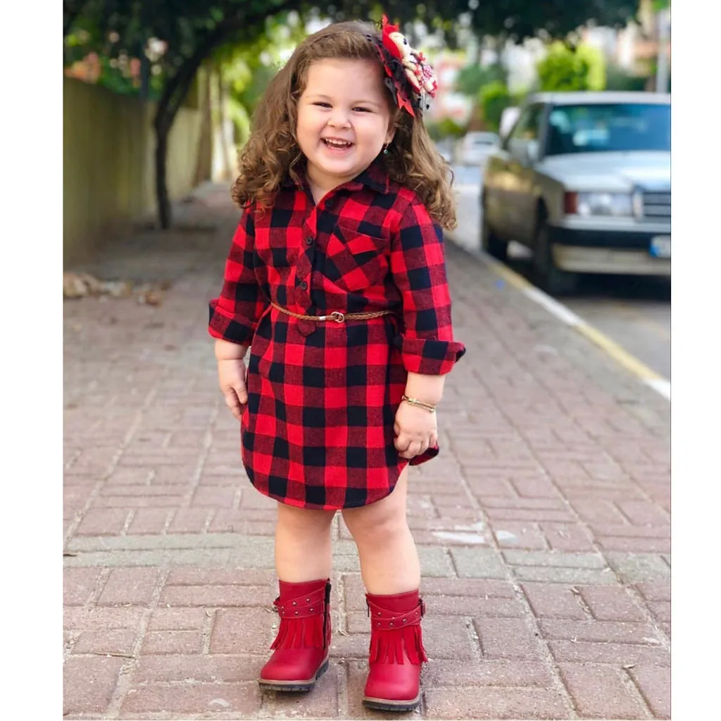2019 г. платья принцессы в клетку для маленьких девочек одежда с поясом Одежда