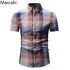 Мужская клетчатая однобортная рубашка, летняя приталенная Мужская рубашка с коротким рукавом, Повседневная модная клетчатая рубашка на пуговицах
