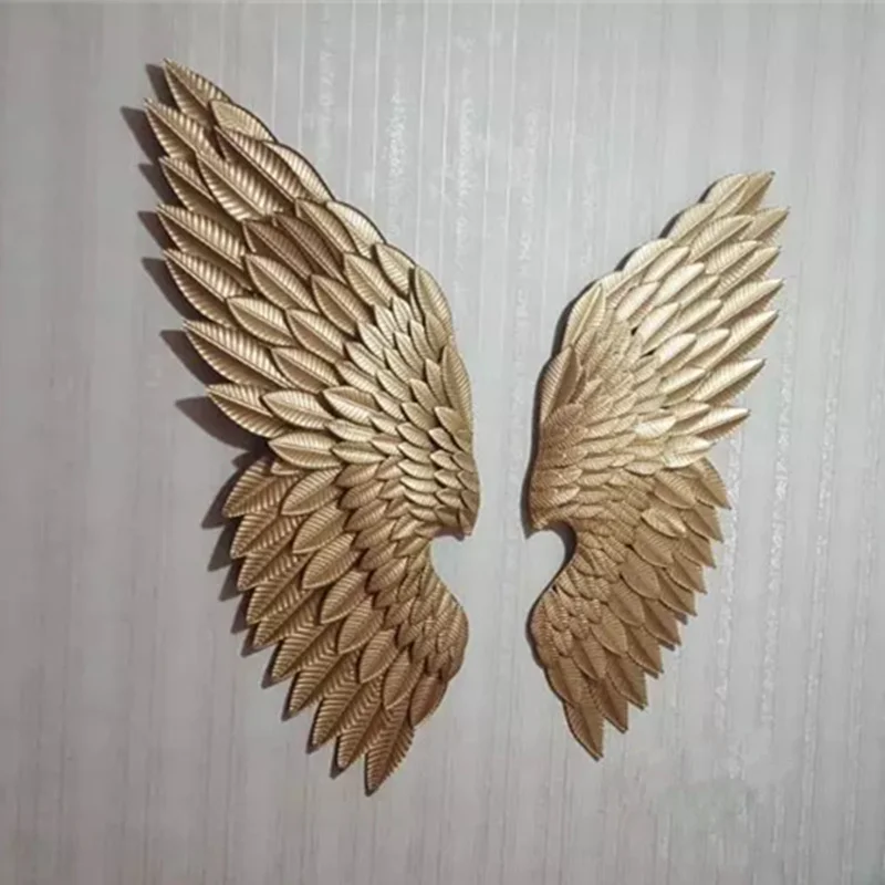 

Free shipping Creative Abstract Wing Wall Sculpture Decoration Figurine Decorative Metal Wing Statue TV Background Xmas Gift