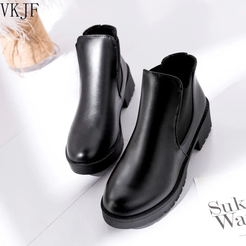 

2021 New Hot Style Fashion Women Boots Round Head Thick Bottom Pu Leather Waterproof Woman HOT Boots Ankle Spring/autumn