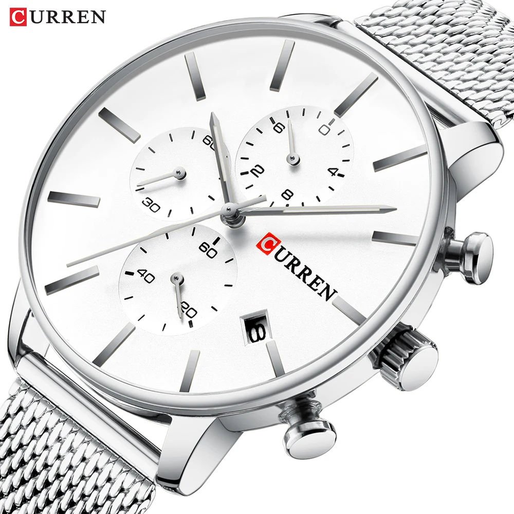 Top Luxury Brand CURREN Men Watch Fashion Sport Waterproof Chronograph Stainless Steel Mesh Wristwatch for Relogio Masculino |