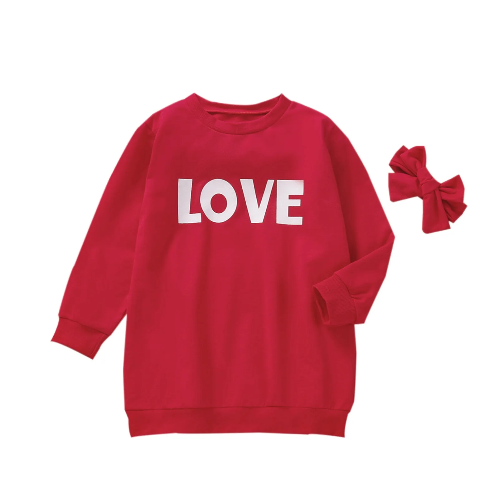 

Kids Tops Girls Letter Print Round Neck Long Sleeve Pullover with Headband for Spring Fall Red/Pink 18 Months-6 Years