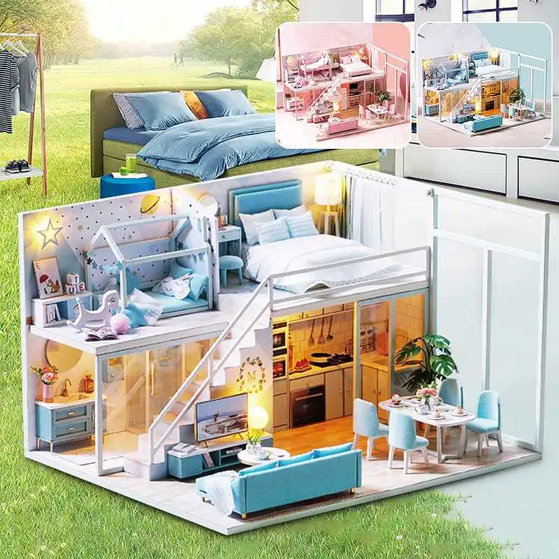 

DIY DollHouse Wooden Doll Houses Miniature Doll House Furniture Kit Toys Casa for Children Christmas Gift Doll Furniture Cottage