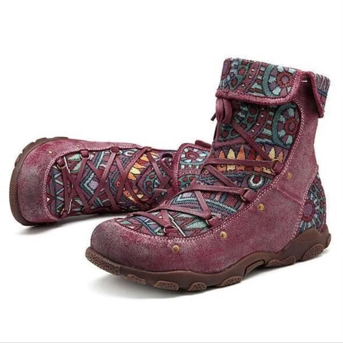 

lace up 2020 new round head flat heel flat heel boots large women's boots