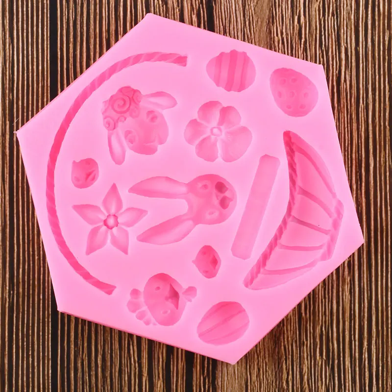 3D Flower Basket Silicone Mould Cake Fondant Decoration Easter Bunny Egg Molds Candy Clay Chocolate Gumpaste Moulds | Дом и сад
