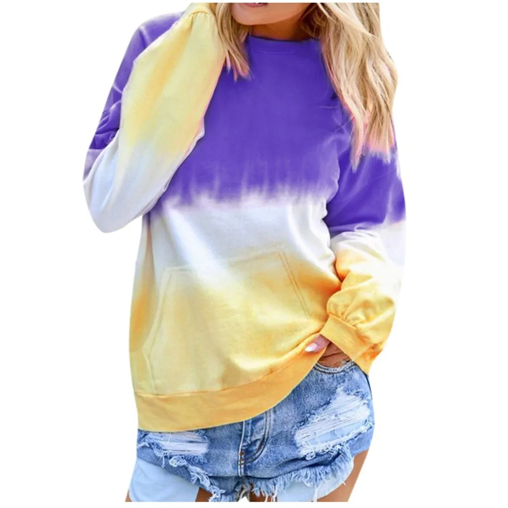 Женская футболка Повседневная с круглым вырезом градиент контрастный цвет Топ