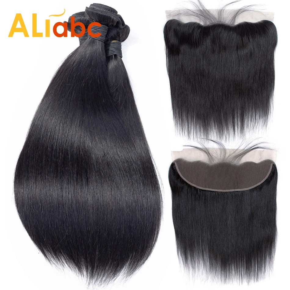 Aliabc бразильские прямые волосы плетение 3 пучка с фронтальным кружевом Закрытие