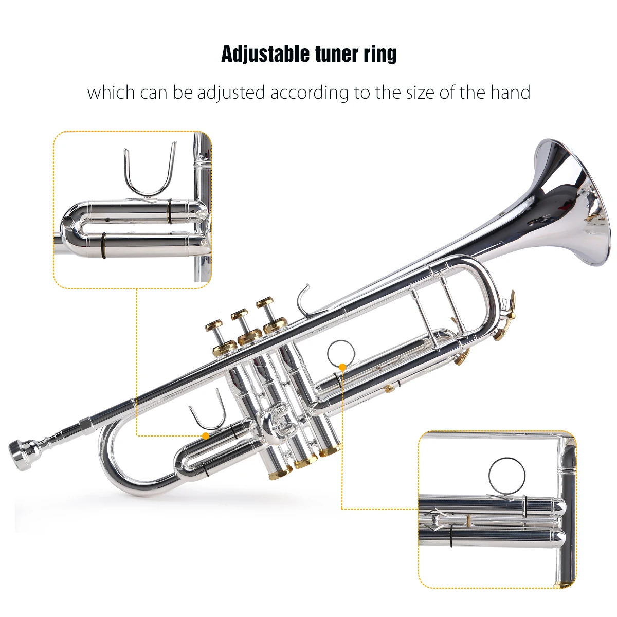 ammoon Prefessional Bb Trumpet Brass Material Surface Beautiful Shell Buttons Wind Instrument with 5C Mouthpiece Carry Bag Glove | Спорт и