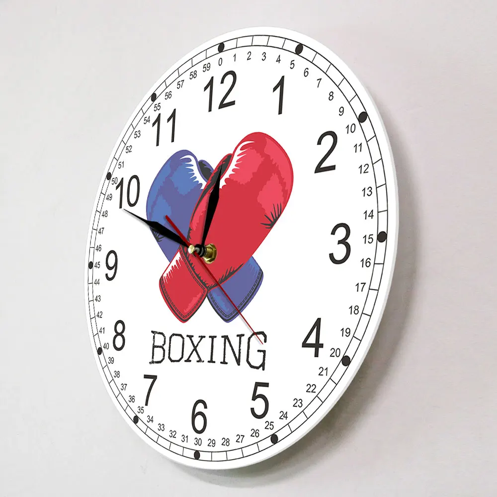 Синие и красные боксерские перчатки современные напечатанные настенные часы