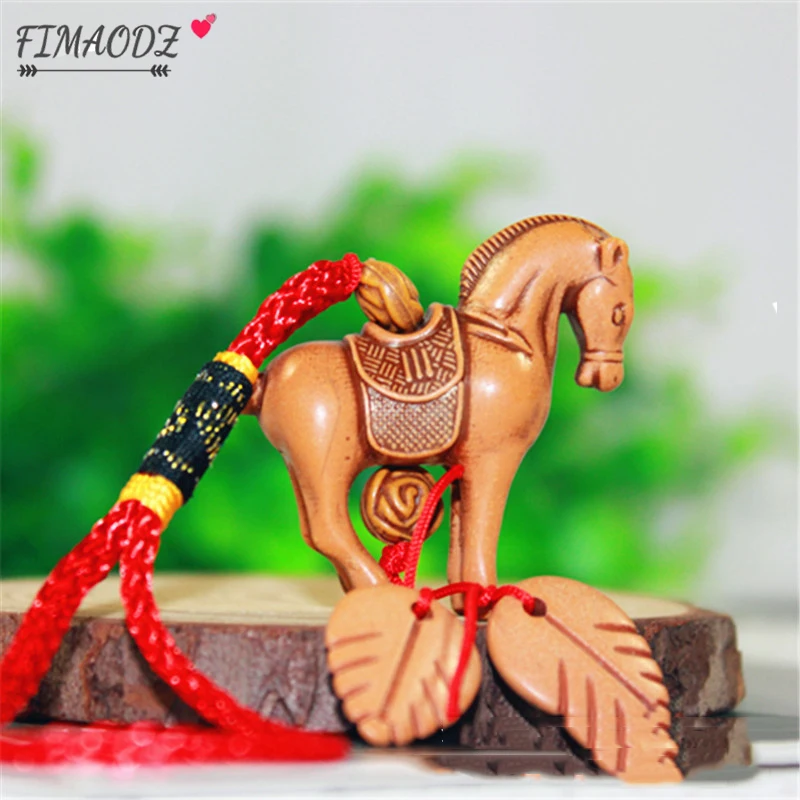 FIMAODZ персиковый деревянный брелок в виде слона лошадь плетеная веревка винтажный