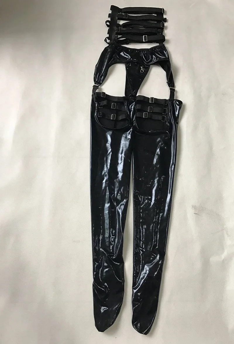 Лидер продаж женский черный латексный боди из ПВХ Чулочные изделия с Wetlook