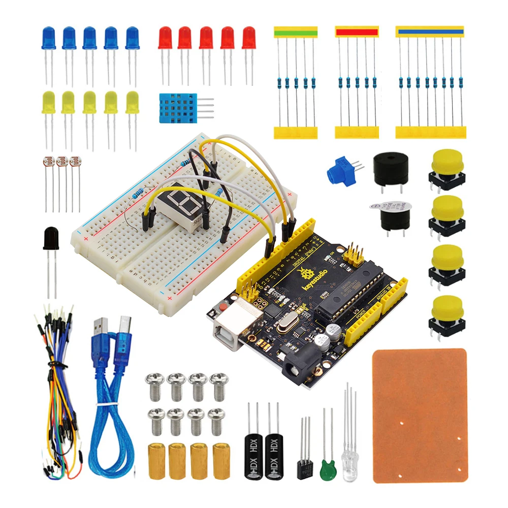 Keyestudio DIY Electronics Basic Starter Kit Breadboard Kit,Jumper wires,Resistors,Buzzer for Arduino UNO R3  W/GIFT box