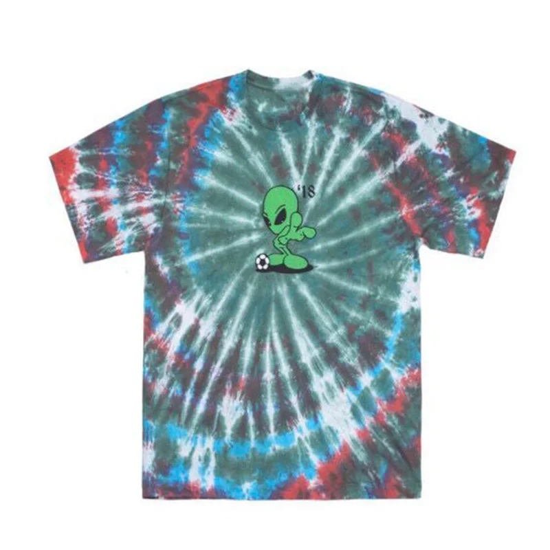 Hip-hop Travis Scott Alien Tie Dye Astroworld Tee T Men Women 1:1 high quality High Street TRAVIS SCOTT t-shirts | Мужская одежда