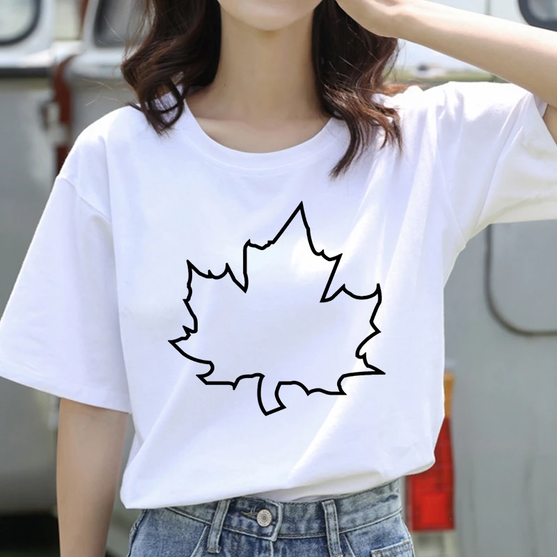 

Women's T-shirt Red Maple Leaf Graphic T-shirt 90s Harajuku Ladies Print Summer Ladies Top Short Sleeve Ladies