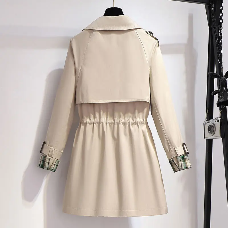 

Trench Coat Women 2021 Spring Autumn Windbreaker Casual Turn-down Collar Slim Waist Short Trench Outwear Female Khaki New