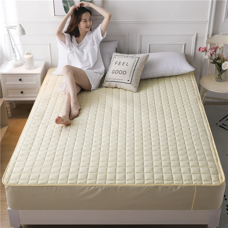 

Home Solid Comfortable bed cover Anti-Bacteria Linens Quilting Bedspread Sheet with Elastic Band Breathable Mattress Pad