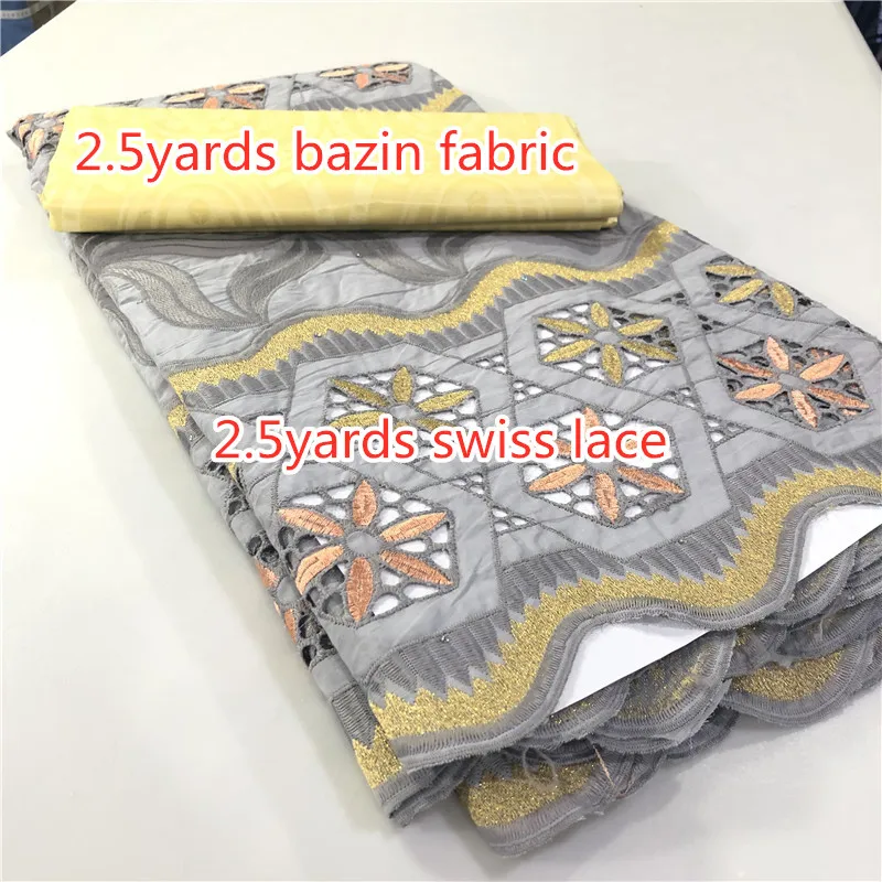 5 ярдов/комплект белая парчовая ткань Bazin с швейцарской хлопковой кружевной